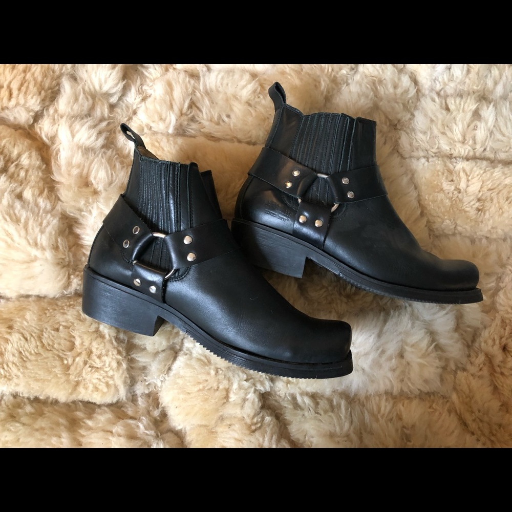 Black Motorcycle boots vintage unisex 90s wide
